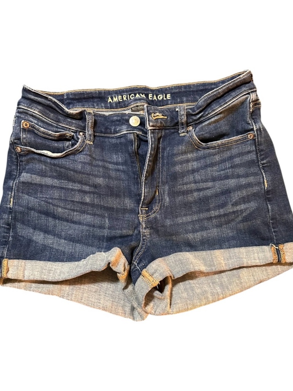 American Eagle Outfitters Dark Blue Rolled Cuff Denim Shorts